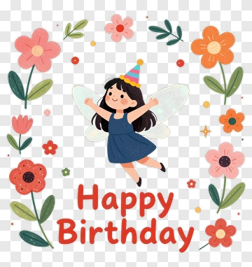 Happy Birthday Fairy Girl With Flowers PNG