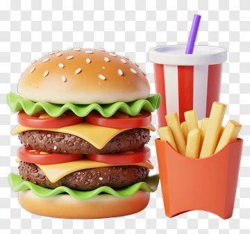 3D Hamburger With Fries And Drink PNG