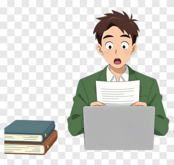 Surprised Student Reading A Paper On A Laptop PNG