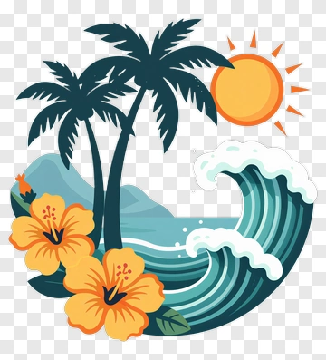Tropical Scene With Palm Trees And Waves PNG