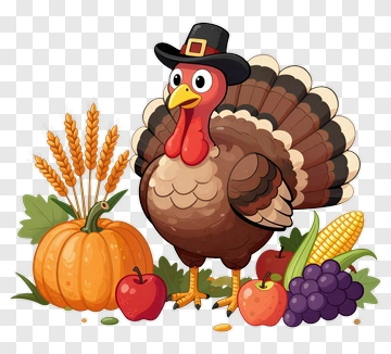 Cartoon Turkey With Autumn Vegetables PNG
