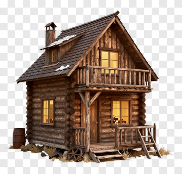 Wooden Cabin With Balcony And Windows PNG