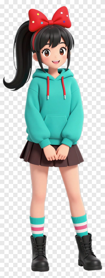 3D Girl In Turquoise Hoodie And Skirt PNG