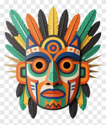 Colorful Tribal Mask With Feathers PNG