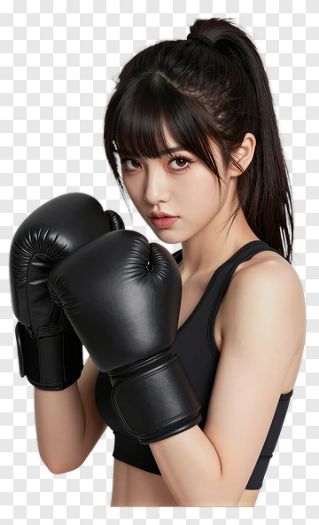 Boxer Woman Wearing Black Gloves PNG