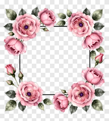 Floral Frame With Pink Roses PNG