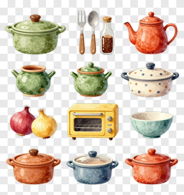 Colorful Kitchenware Collection PNG