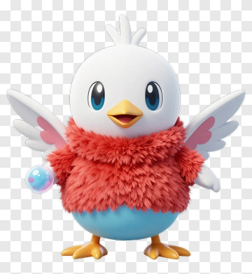 Cartoon Bird With Fluffy Red Feathers PNG