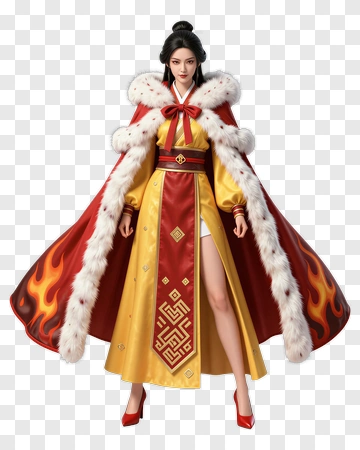 Elegant Woman In A Red And Yellow Traditional Outfit PNG