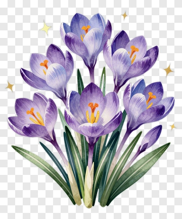 Purple Crocus Flower Bouquet PNG