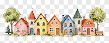 Colorful Row Of Houses With Trees PNG