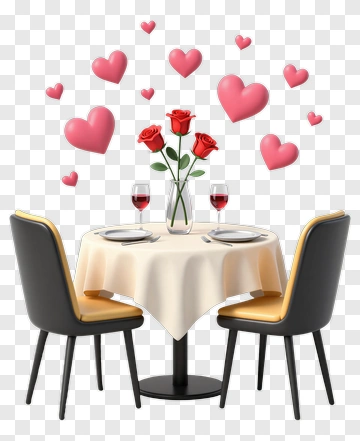 Romantic Dinner Table With Roses And Wine PNG