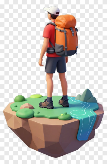 3D Hiker Standing On A Mountain Base PNG