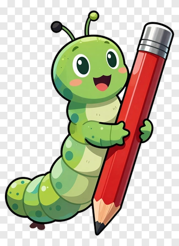 Cartoon Caterpillar Holding A Red Pencil PNG