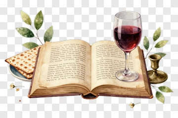 Open Book With Wine Glass And Matzo PNG