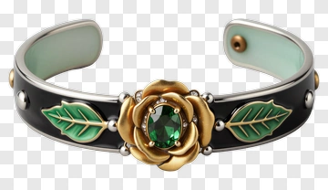 Rose And Leaf Bracelet With Green Gemstone PNG
