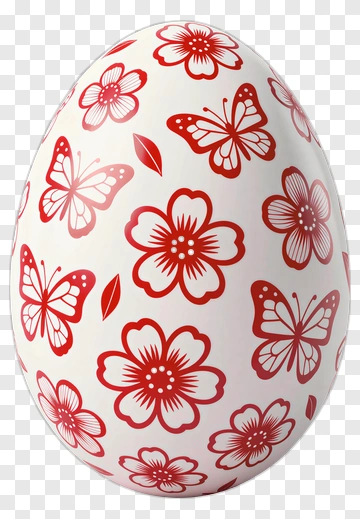 Decorative Easter Egg With Red Flowers And Butterflies PNG