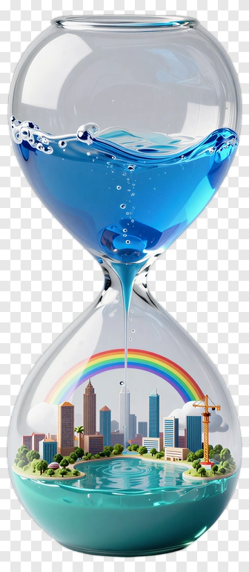 Hourglass With Cityscape And Rainbow PNG