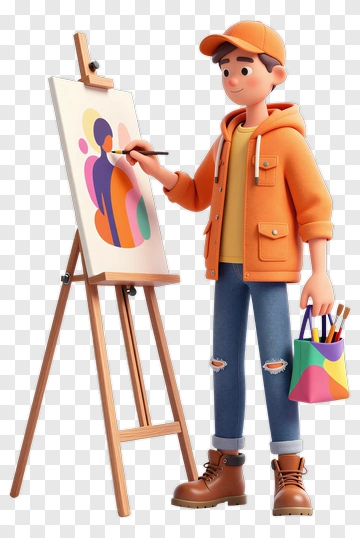 3D Artist Painting On An Easel PNG