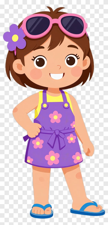 Cartoon Girl In Summer Dress With Sunglasses PNG
