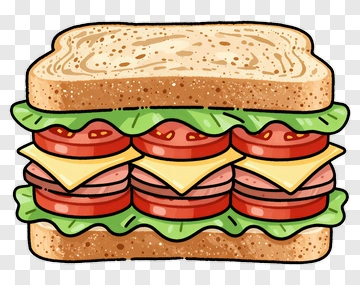 Cartoon Sandwich With Lettuce, Tomatoes, And Cheese PNG