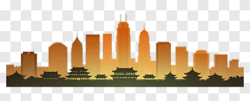 City Skyline Silhouette At Sunset PNG
