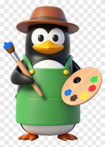 Cartoon Penguin Holding A Paintbrush And Palette PNG
