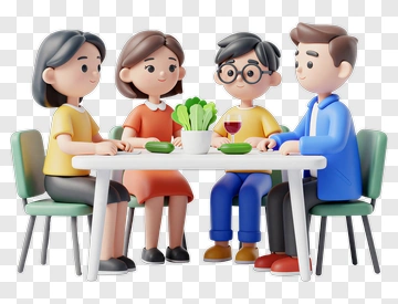 Family Sitting At A Table With Food PNG
