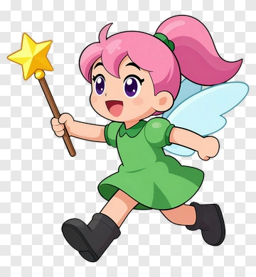 Cartoon Fairy Holding A Star Wand PNG