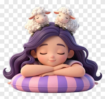 Cartoon Girl Sleeping On A Pillow With Sheep PNG