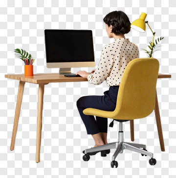 Woman Working At A Desk With Computer PNG