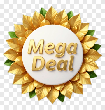 Mega Deal Badge With Golden Leaves PNG