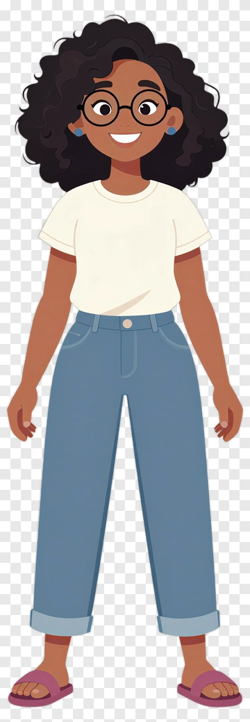 Cartoon Girl Standing With Glasses PNG