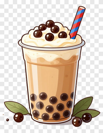 Bubble Tea With Whipped Cream And Straw PNG