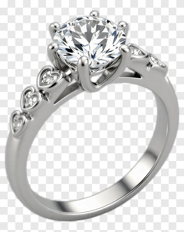 Diamond Engagement Ring With Heart Accents PNG