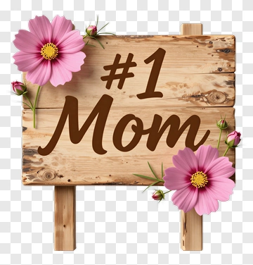 #1 Mom Sign With Flowers PNG
