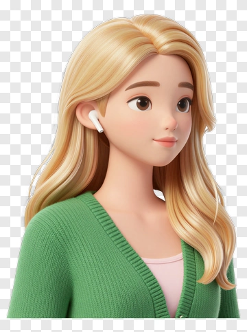 3D Woman With Earbuds PNG