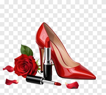 Red High Heel Shoe With Lipstick And Rose PNG