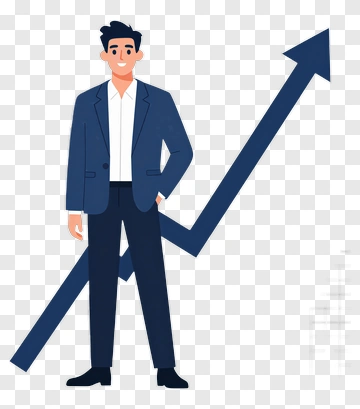 Businessman Standing Beside An Upward Trend Graph PNG