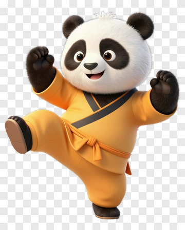 Cartoon Panda Performing A Martial Arts Move PNG