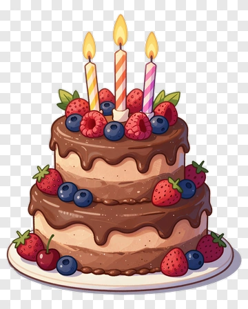 Chocolate Cake With Candles And Berries PNG