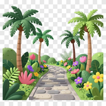 Colorful Tropical Garden Pathway PNG