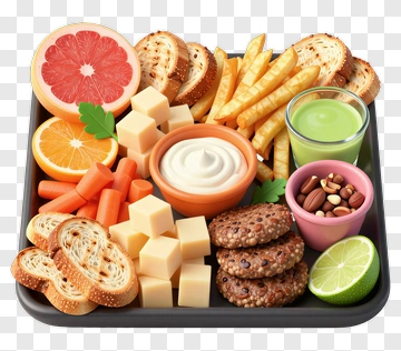 Colorful Snack Platter With Fruits And Dips PNG