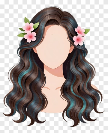 Woman With Long Wavy Hair And Flowers PNG