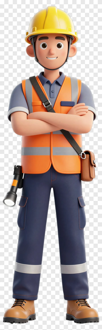 3D Construction Worker With Safety Gear PNG