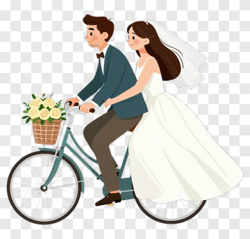 Wedding Couple Riding A Bicycle PNG