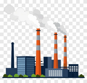 Industrial Factory With Smoke Stacks PNG