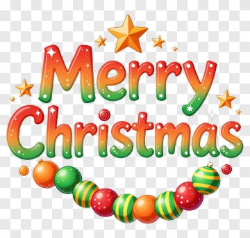 Merry Christmas Greeting With Ornaments PNG