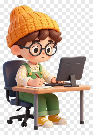 3D Boy Studying At A Desk PNG