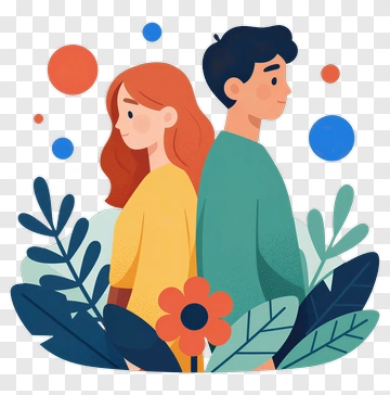 Couple Standing Back To Back Amongst Colorful Plants PNG